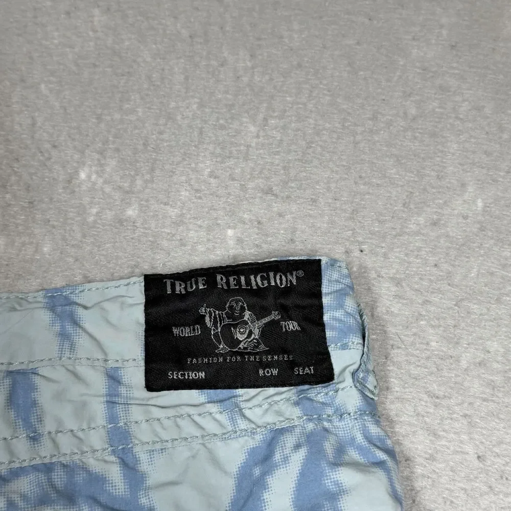 TRUE RELIGION Ricky Board Shorts 12” Swim Trunks Men’s 42 Palm Trees Relaxed Fit